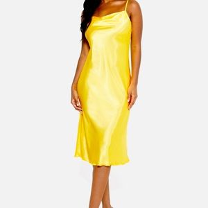 Gold BEBE cowl neck satin midi slip dress M